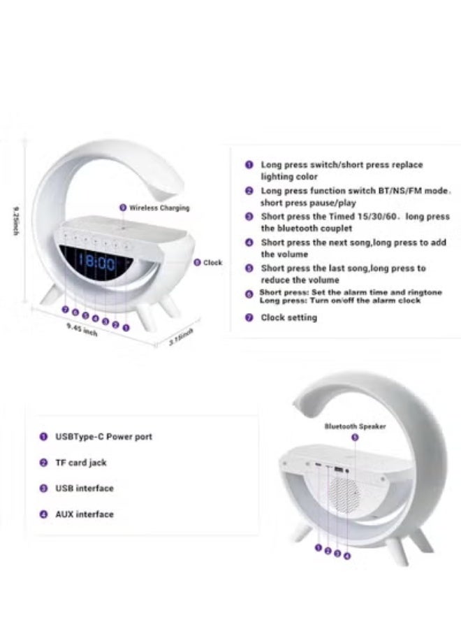 مكبر الصوت AN2304MINI من ليجمع بين الصوت العملي والوظائف اليومية. يتميز بتصميم قوسي عصري مع شاشة عرض رقمية للوقت، وحامل هاتف مدمج، وأضواء ملونة تُضفي لمسة جمالية على أي غرفة. يمكن استخدامه كمنبه، أو مكبر صوت داخلي، أو كمحطة موسيقية لتشغيل الموسيقى من بطاقة TF أو USB. يأتي مع جهاز تحكم عن بُعد لسهولة التشغيل. - Image 2